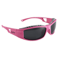 Main view of the Modest Lucio Sunglasses in Pink, Dark smoke lens, unisex model