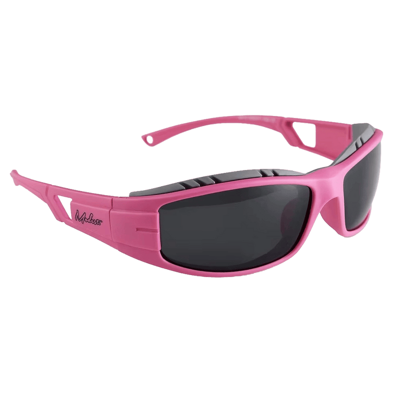 Main view of the Modest Lucio Sunglasses in Pink, Dark smoke lens, unisex model