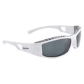 Main view of the Modest Lucio Sunglasses in White, Ice lens, unisex model