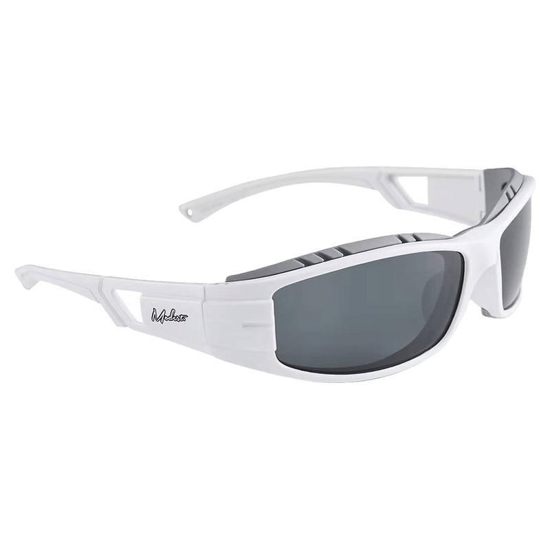 Main view of the Modest Lucio Sunglasses in White, Ice lens, unisex model
