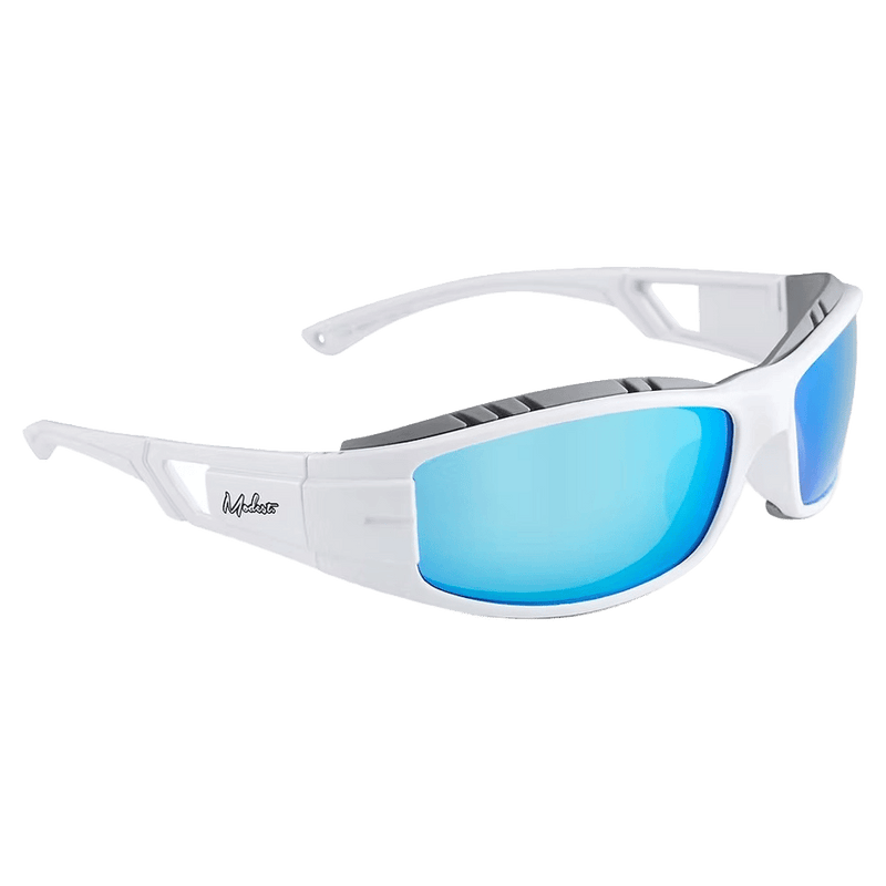 Mian view of the Modest Lucio Sunglasses in White, Dark smoke lens, unisex model