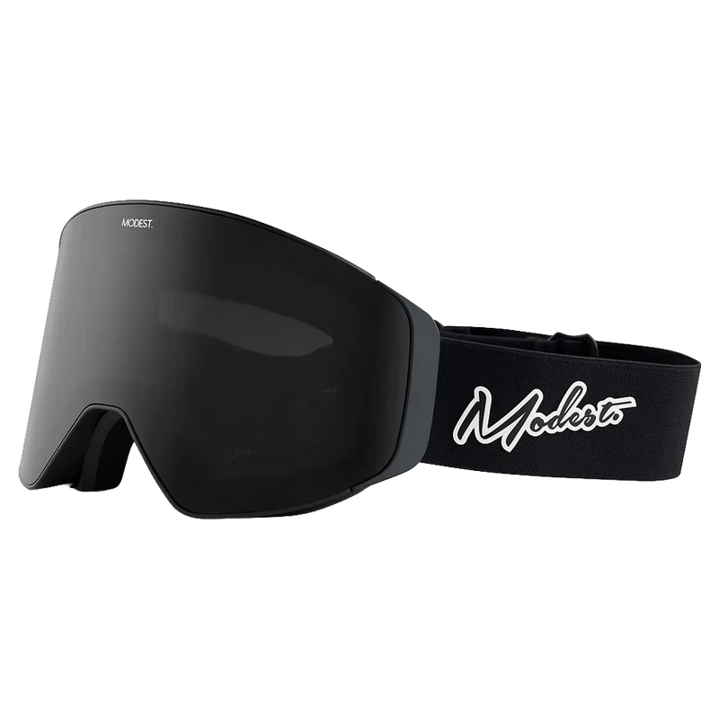 Main view of the Modest Mage Goggles in Black, Dark smoke lens, unisex model