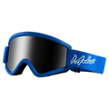 Blue Modest Team XL snow goggles with a silver mirrored lens and white script logo on the strap.
