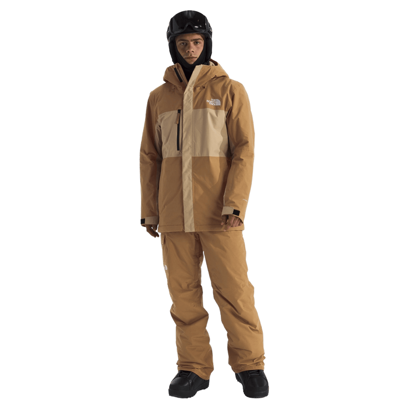 Man wearing The North Face Freedom Insulated Ski Jacket in Utility Brown-Khaki Stone
