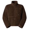 Front view of The North Face Extreme Pile 2 Pullover for Women in Smokey Brown featuring a half front zip, zip chest pocket, side pockets and adjustable hem, with a small side embroidered logo on the left chest.