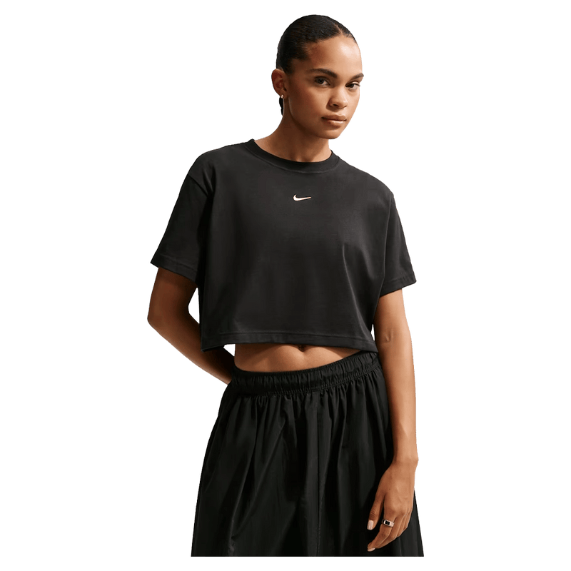 Main view of the Nike Classic Cropped Tee in Black colourway, women model