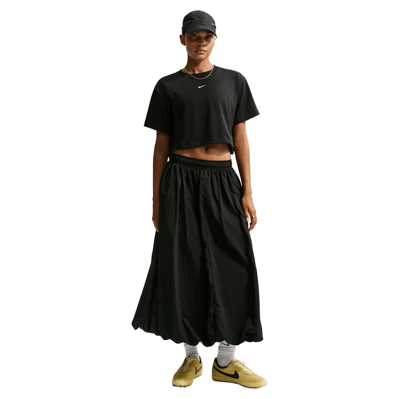 Front view of the Nike Classic Cropped Tee in Black colourway, women model