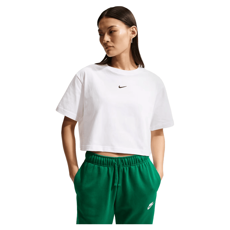 Main view of the Nike Classic Cropped Tee in White colourway, women model