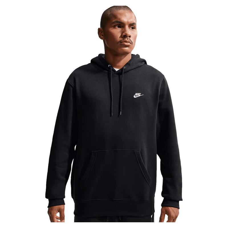 Main view of the Nike Club Fleece Hoodie in Back colourway, unisex model