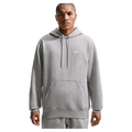 Main view of the Nike Club Fleece Hoodie in Dark Grey Heather colourway, unisex model