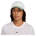 Front view of the Nike Club Cap in White and Steam colourway, unisex model