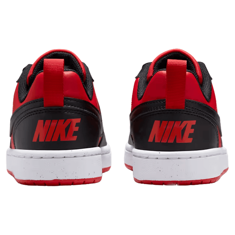 Back view of the Nike Court Borough Low Recraft Shoes in University Red colourway, kids model