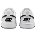 Back view of the Nike Court Borough Low Recraft Shoes in White and Black colourway, kids model