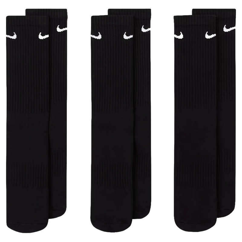 Pack view of the Nike Cushioned Socks in Black colourway, unisex model