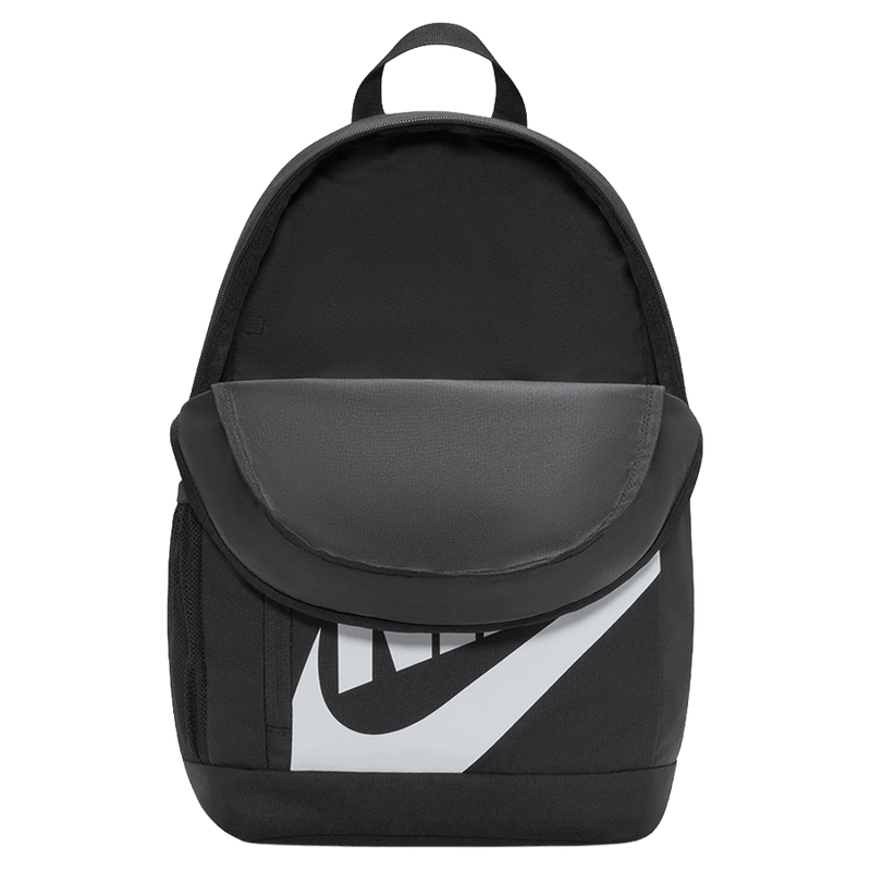 Open view of the Nike Elemental Backpack in Black colourway, kids model