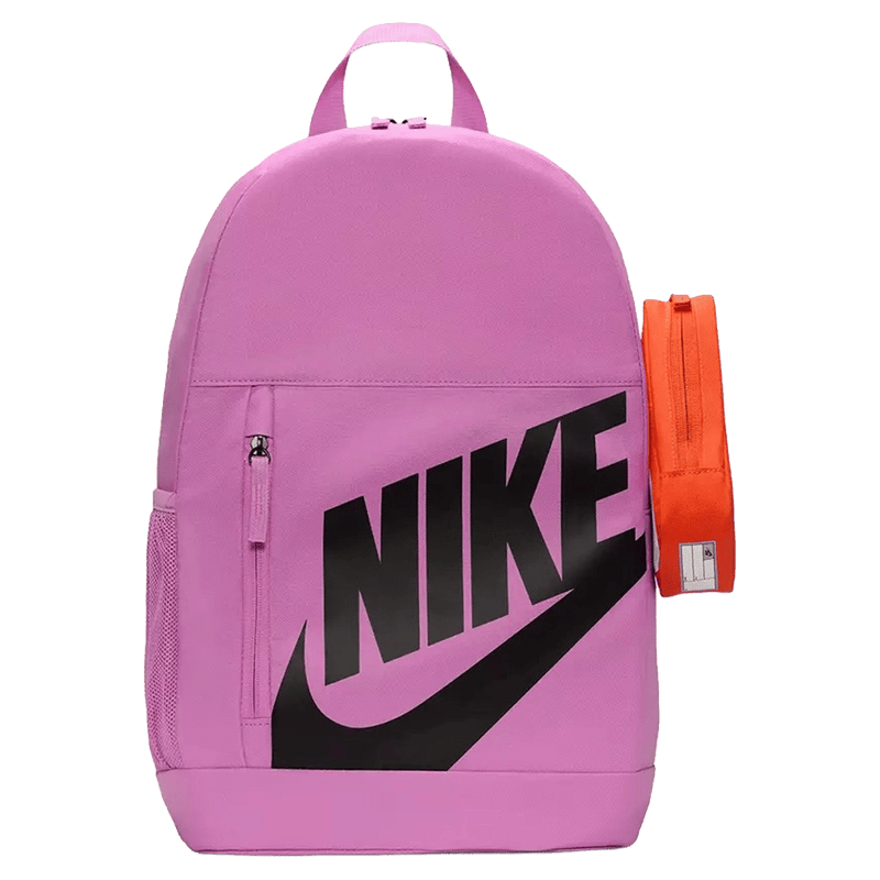 Main view of the Nike Elemental Backpack in Magenta, Orange and Black colourway, kids model
