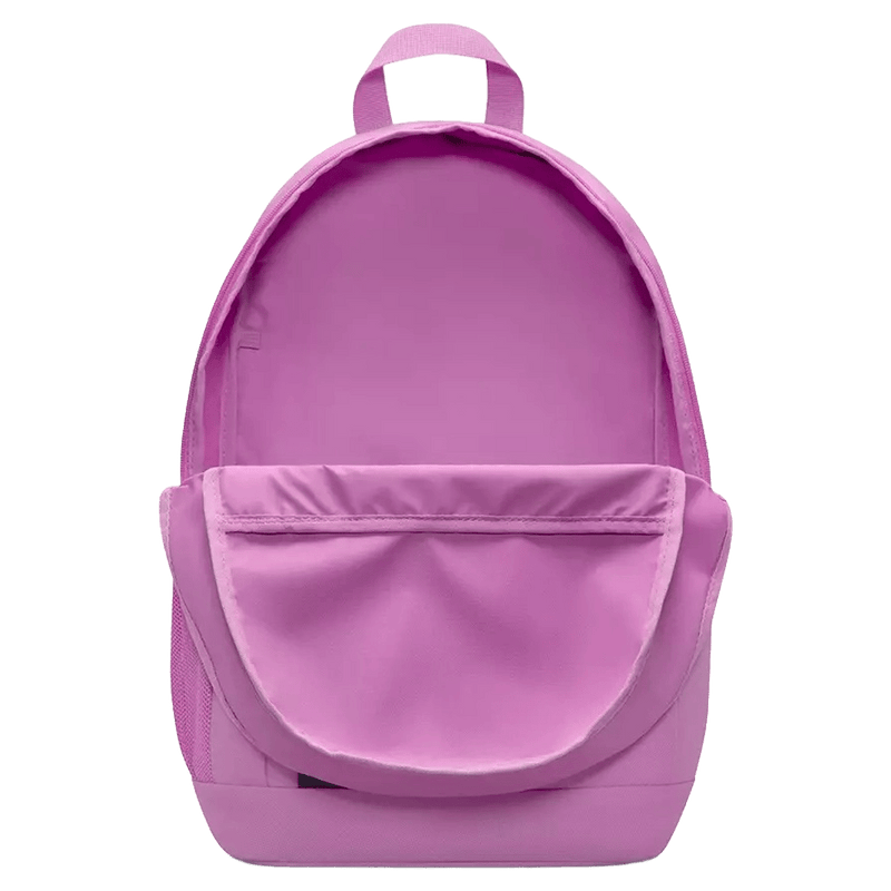 Open view of the Nike Elemental Backpack in Magenta, Orange and Black colourway, kids model