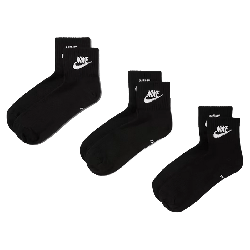 Main view of the Nike Everyday Essential Socks in Black colourway, unisex model