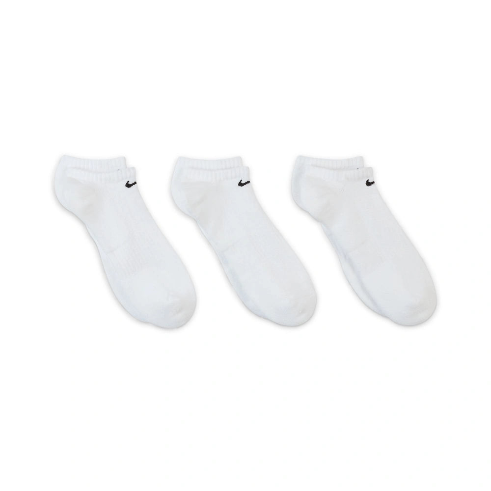 Right side image of the Nike Everyday Cushioned No Show Socks 3 Pack in White