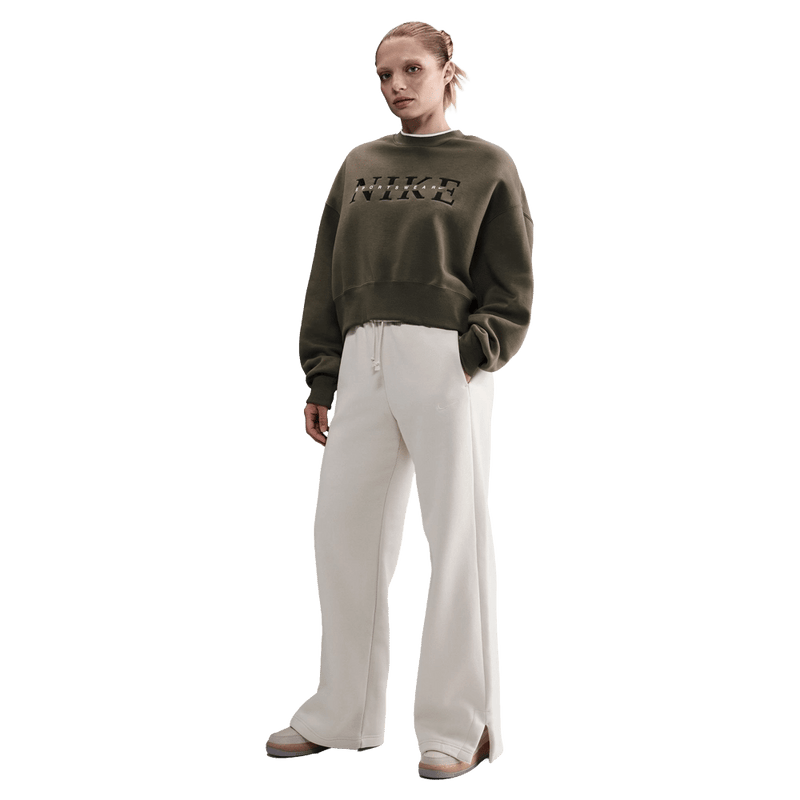 Front view of the Nike Phoenix Fleece Sweatpants in Light Orewood Brown colourway, women model