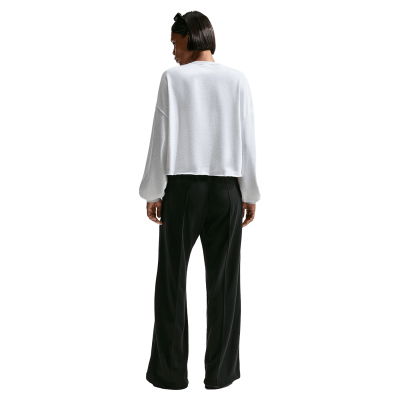 Back view of the Nike Sportswear Chill Terry Crew Neck in Birch Heather colourway, women model