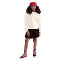 Front view of the Nike  Sportswear Club Fleece Oversized Sweatshirt in Soft Pearl colourway, kids model