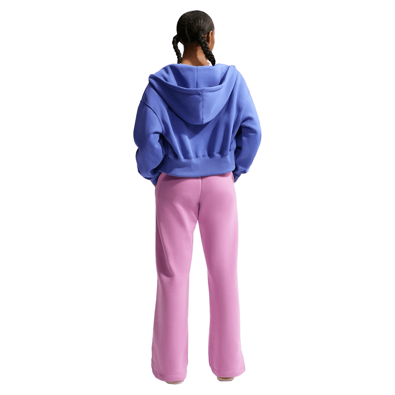 Back view of the Nike Sportswear Phoenix Fleece Full-Zip Cropped Hoodie in Hydrogen Blue colourway, women model