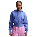 Main view of the Nike Sportswear Phoenix Fleece Full-Zip Cropped Hoodie in Hydrogen Blue colourway, women model
