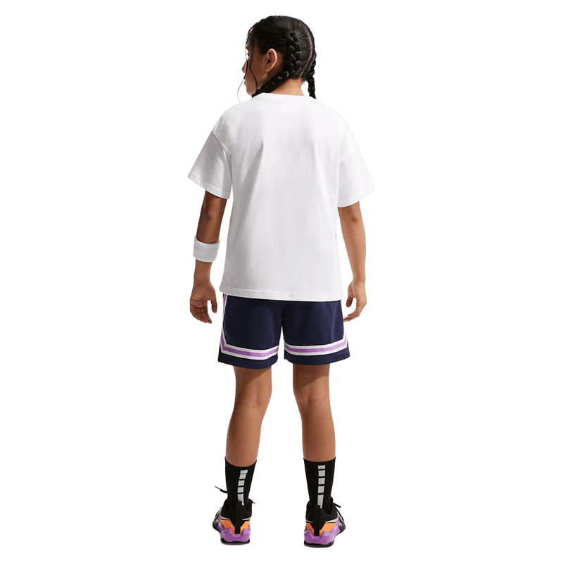 Back view of the Nike Sportswear Tee in White colourway, kids model
