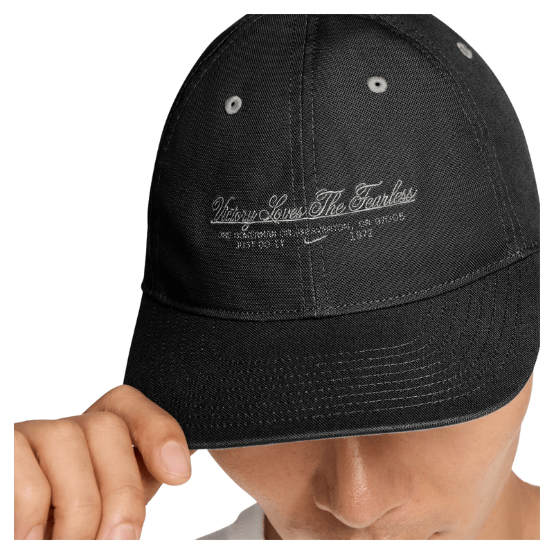 Detail view of the Nike Unstructured Cap in College Grey colourway, unisex model