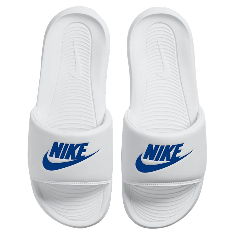 Top view of the Nike Victori One Sandals in White colourway, unisex model