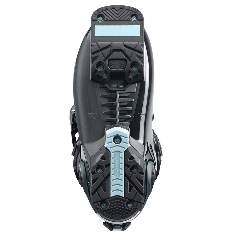 Sole view of the Nordica 2026 HF 85 GW Ski Boots in Black/Green/Aqua colourway, womens's model.