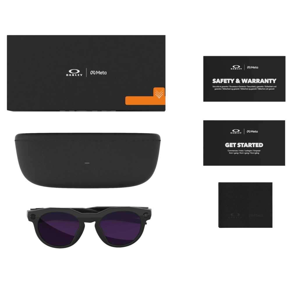 Set view of the Oakley 2026 HSTN Meta Sunglasses in Black - Transitions Amethyst colourway, unisex's model.