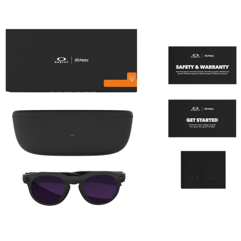 Set view of the Oakley 2026 HSTN Meta Sunglasses in Black - Transitions Amethyst colourway, unisex's model.