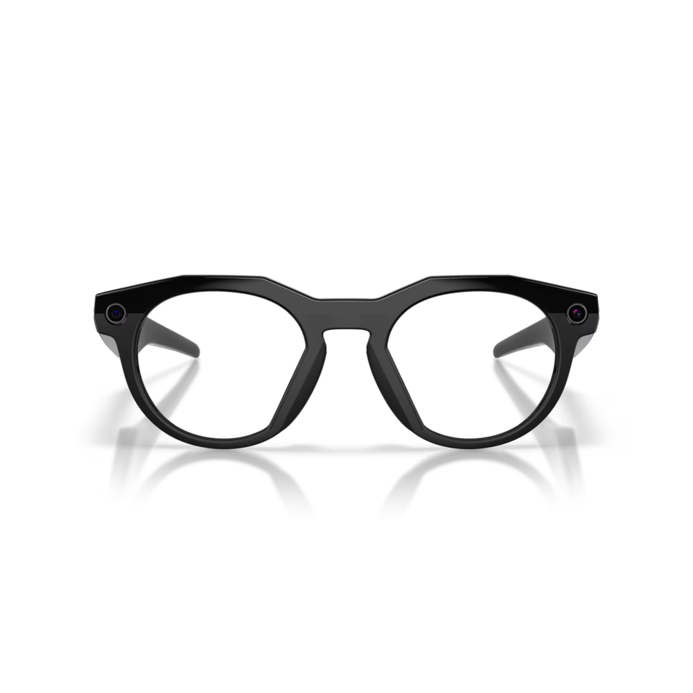 Front view of the Oakley 2026 HSTN Meta Sunglasses in Black - Transitions Amethyst colourway, unisex's model.