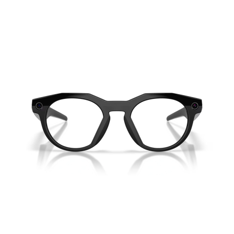 Front view of the Oakley 2026 HSTN Meta Sunglasses in Black - Transitions Amethyst colourway, unisex's model.