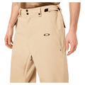Detail view of the Oakley Best Cedar Rc Insulated Ski Pants in Pebble colourway, mens's model