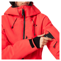 Pass pocket view of the Oakley Canopy Insulated Jacket in HIBISCUS RED colourway, women model