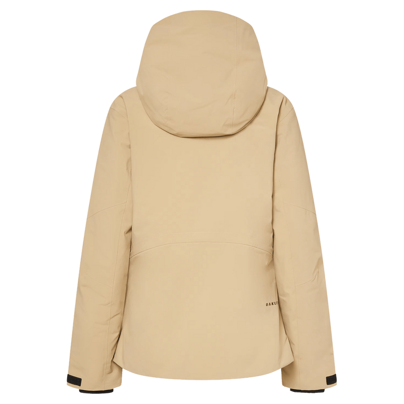 Back view of the Oakley Canopy Insulated Jacket in Pebble colourway, women model