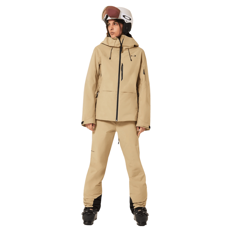 Front view of the Oakley Canopy Insulated Jacket in Pebble colourway, women model