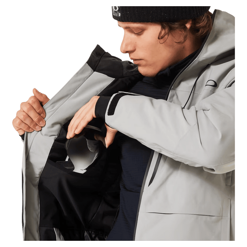 Lens pocket view of the Oakley Canopy Insulated Ski Jacket in Cement colourway, men's model