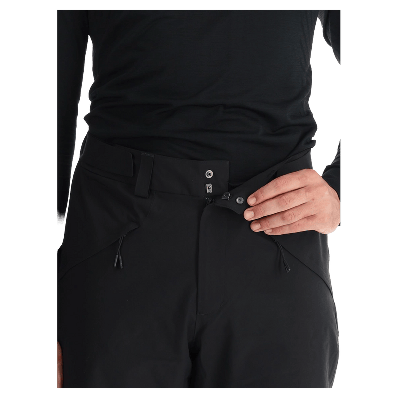 Detail view of the Oakley Canopy Insulated Ski Pants in Blackout colourway, men's model