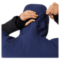 Hood view of the Oakley Canopy Pro Insulated Ski Jacket in ABYSS and BLACK colourway, men's model