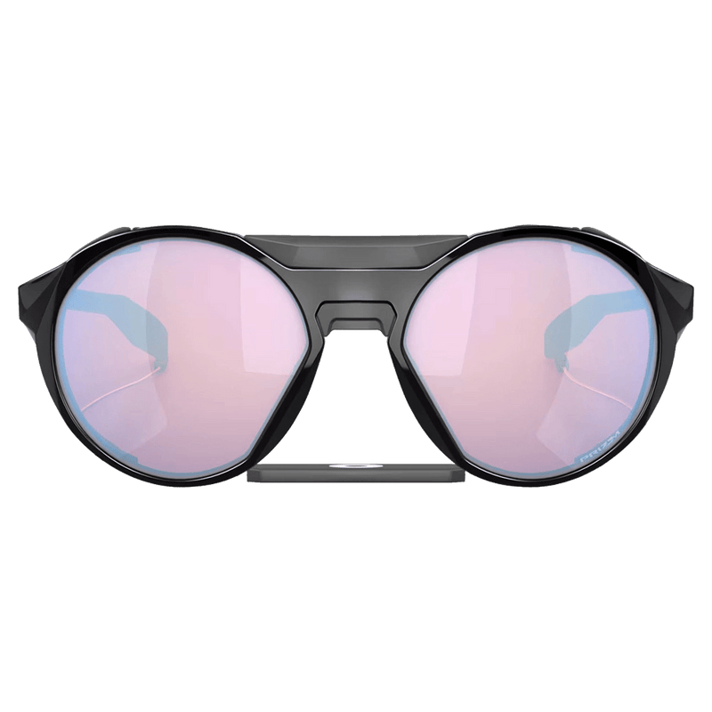 Front view of the Oakley Clifden Sunglasses in Polished Black, Prizm Snow Sapphire lens, unisex model