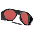 back view of the Oakley Clifden Sunglasses in Polished Black, Prizm Snow Sapphire lens, unisex model