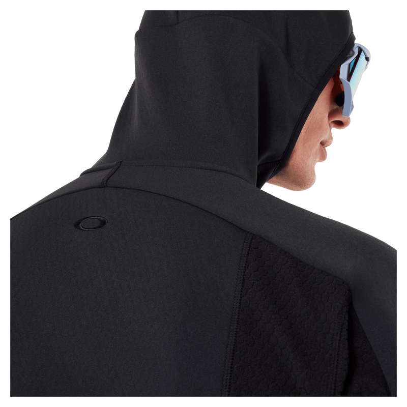 Hood view of the Oakley Drift Tech Fleece Hoodie in Black colourway, men's model