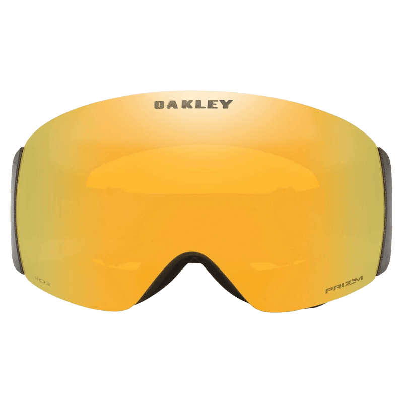 Front view of the Oakley Flight Deck Pro XM Goggles in 50th anniversary, Prizm 24K and Iced lens, unisex model
