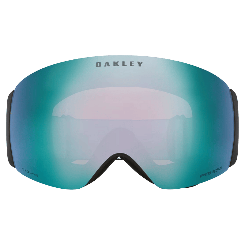 Front view of the Oakley Flight Deck Pro XM Goggles in Black, Prizm Sapphire and Iced lens, unisex model