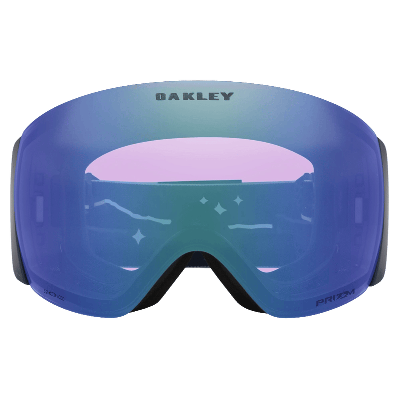 Front view of the Oakley Flight Deck Pro XM Goggles in Mikaela Sig., Prizm Sapphire and Iced lens, unisex model