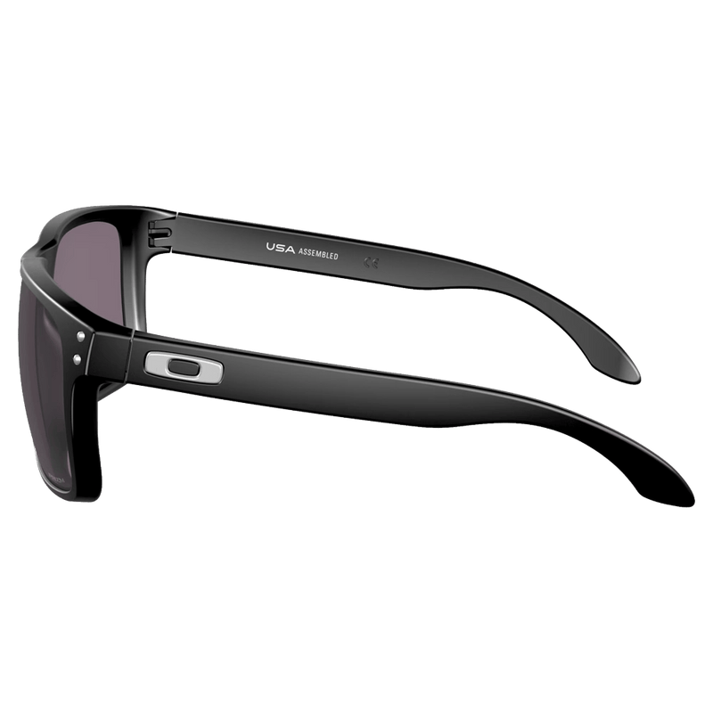 Side view of the Oakley Holbrook Sunglasses in Matte Black, Prizm Grey lens, unisex model